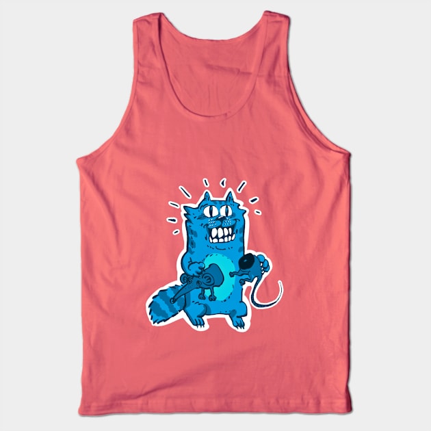 pyscho cat and unlucky mouse funny cartoon blue tint Tank Top by anticute